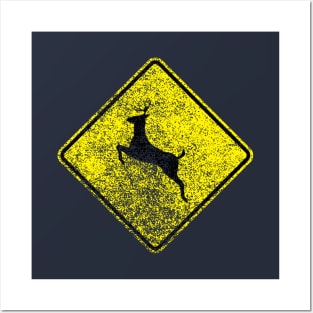 Deer Xing Sign (distressed) Posters and Art